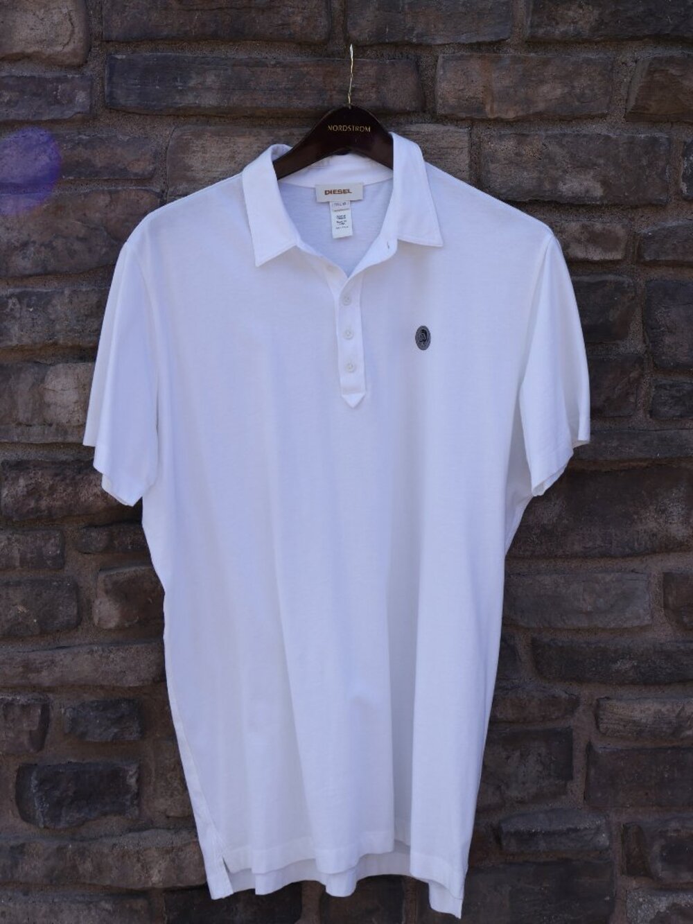 Diesel Men’s XL White Cotton Short-Sleeve Embroidered Logo Polo